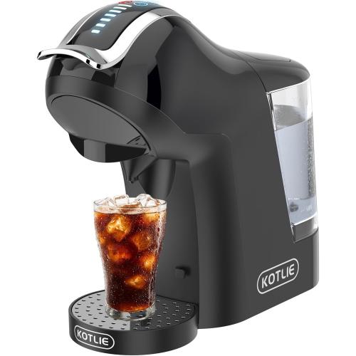 KOTLIE Single Cup Coffee Maker, Multi Capsule Machine Compatible With Various Capsule Types, 4 Temperature Settings, 7 Water Volume Levels,19 Bar(Glossy Black)