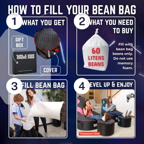 Throne Boss Gaming Footstool - Cover ONLY No Filling - Matching Bean Bag Chair Pouf/Ottoman - Round Gamer Foot Stool Footrest with Drink Holder (Pink)