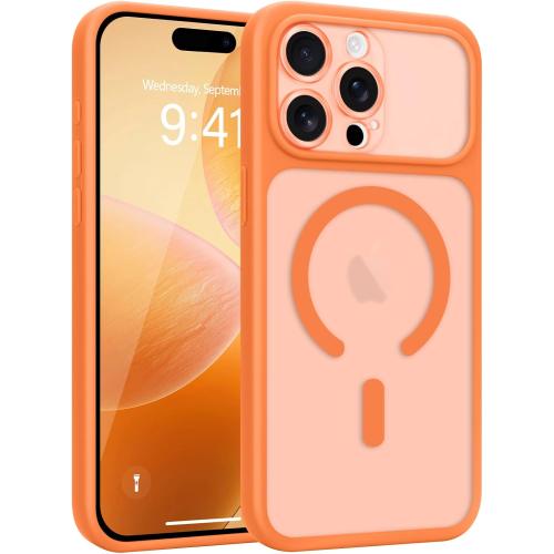 for iPhone 17 pro Magnetic Compatible with MagSafe, Translucent Matte Shockproof Slim Cell Phone Cover Anti-Fingerprint Frosted Protective Hard Back for iPhone 17 Pro, Orange