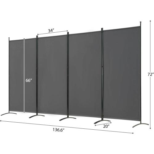 Spurgehom 4 Panel Room Divider Folding Privacy Screen, Freestanding Fabric Partition Portable Room Partition Wall Dividers for Home Office Room Restaurant, 136 W X 72 H (Grey)