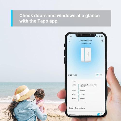 White Tapo Door Sensor Mini, REQUIRES Tapo Hub, Long Battery Life w/Sub-1G Low-Power Wireless protocol, Contact Sensor, 15mm Wide Gap Allowed, Real-Time Notification, Smart Action (Tapo T110)