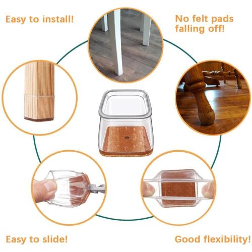 Ansible 24 pcs Square Large Chair Leg Floor Protectors, Furniture Felt Pads Silicone Covers caps for Chairs,Chair Leg Protectors for Hardwood Floors (Large fit:1'' to 1-5/8'')