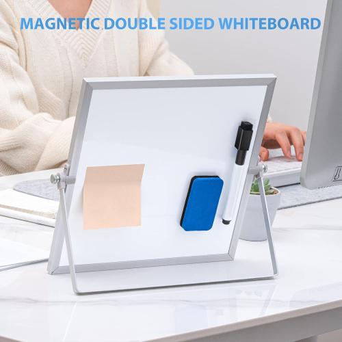 ARCOBIS Small WhiteBoard with Stand 10 X 10, Magnetic Double-Sided Dry Erase White Board Easel for Desk Students Home Office