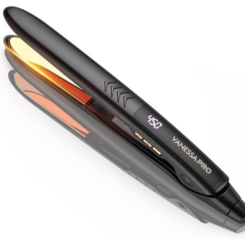 VANESSA PRO Flat Iron Hair Straightener, 100% Pure Titanium Flat Iron for One Pass to Achieve a Sleek Look, Curls Beautifully & Straightens Well - 1 inch