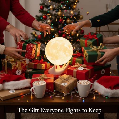 3.5 Mydethun 3.5 Inch 3D Moon Lamp – White Elephant Gift for Women Teenage Girls, Mood Lighting w/Ceramic Base, Dual-Color White/Yellow, Touch-Dimmable LED Night Light for Kids Room, Christmas Decor