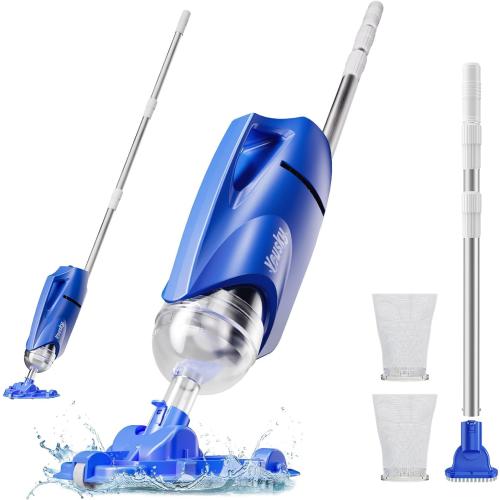 Blue and Silver 2025 Upgraded Handheld Pool Vacuum Cleaner for Above Ground & Inground Pools - Cordless Pool Cleaner w/18.5GPM Suction, Telescoping Pole(20-69in), 2 Brush Heads - Ideal for Spas & Hot Tubs