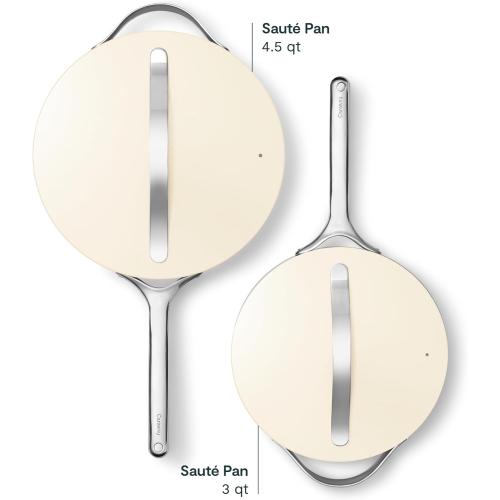 Caraway Nonstick Ceramic Sauté Pan with Lid (4.5 qt, 12) - Non Toxic, PTFE & PFOA Free - Oven Safe & Compatible with All Stovetops (Gas, Electric & Induction) - Cream