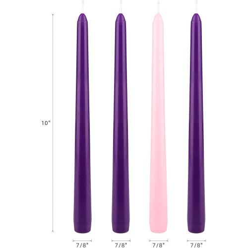 Mega Candles 4 pcs Unscented Christmas Advent Candles Set, Hand Poured Premium Wax Taper Candle 10 Inch x 7/8 Inch, Holidays, Occasions, Events, Festivities, Devotional, Church, Wreath, Party, Gifts
