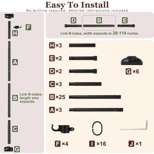 Goovilla Room Divider for Room Separation, Tension Curtain Rods No Drilling, 4-10ft(H) 28-114inch(W) Adjustable Temporary Privacy Wall Divider, Heavy Duty Freestanding Space Partition Separator, Black