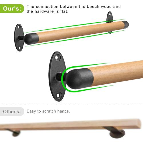 SELEWARE 26 Inch Wood Handrail Indoor Stairs Handrail Wall Mount Handrail w/Sturdy Metal Barckets, Barrier-Free Staircase Grab Bar for Elderly, 1.3 Inch Round