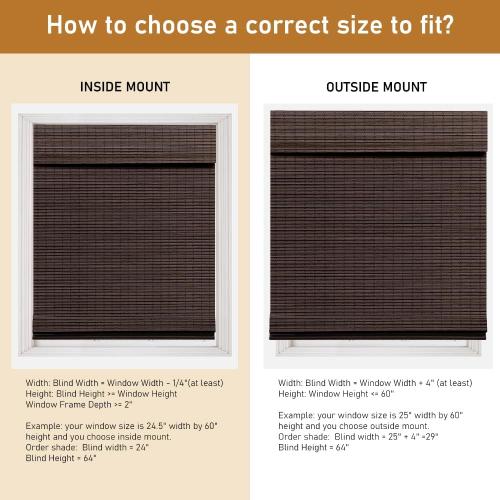 SEEYE Cordless Bamboo Roman Shades, Blackout Natural Bamboo Blinds for Indoor Windows, Roll Up Blind Privacy Shade for Home, Office, Door, UV Resistant & Easy to Install, 44 W x 64 H, Brown