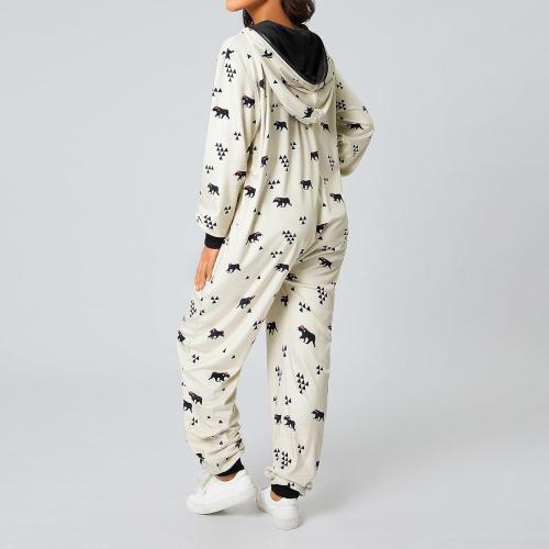 KMBANGI Women Christmas One Piece Pjs Hooded Fleece Jumpsuit with Pocket Zipper Romper Printed Pajamas Holiday Sleepwears size medium