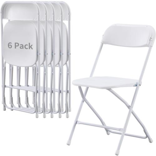 Color White 6 Pack Plastic Folding Chair Metal Frame Foldable Chairs Commercial Stackable Guest Chairs for Indoor and Outdoor-White