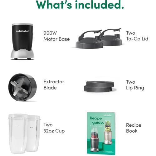 nutribullet® Pro 900W Personal Blender, 13-Piece Set, 32oz and 24oz Cups, Extractor Blade, Smoothies, Food Prep, Blends Ice and Frozen Fruit, Onyx Black, NB9-1301AK