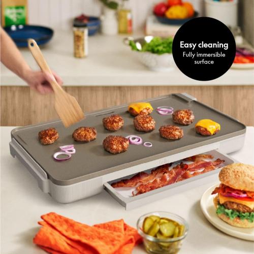 bella 12 x 22 Electric Griddle with Warming Tray, EverGood™ Ceramic Nonstick Coating & Removable Temperature Probe, Dishwasher-Safe Drip Tray & Cool Touch Handles, 1500 Watt, Oatmilk MAY HAVE MISSING ACCESSORIES