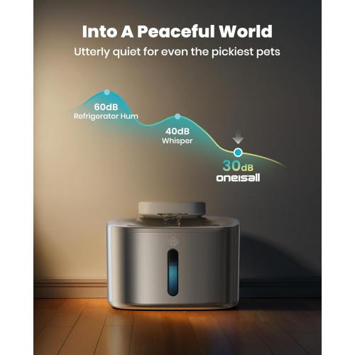 oneisall Wireless Cat Water Fountain, 3.5L/118oz Battery Operated Pet Drinking Fountain Stainless Steel, Running Water Dispenser Fountains for Cats, Cordless&Rechargeable with Motion Sensor(Hale 3.5L)