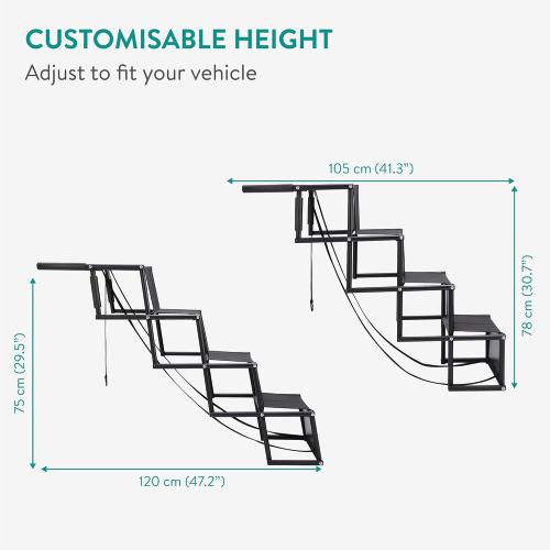 Navaris Dog Car Ramp - Folding Dogs 4 Step Ramp - Give Your Dog a Boost with Steps for Car - Stairs Come with Carry Bag