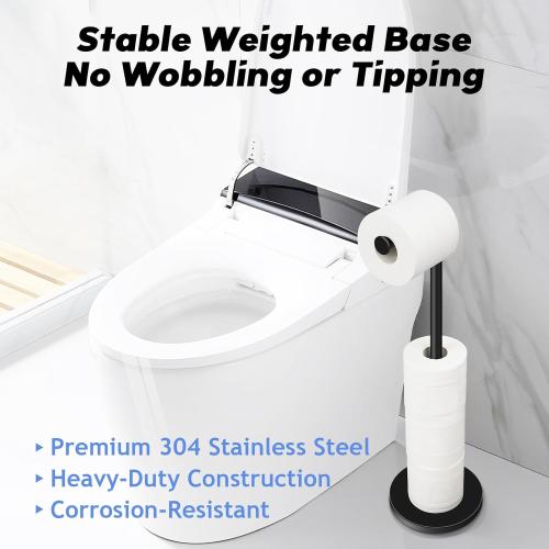 TACGEA Toilet Paper Holder Stand, Bathroom Toilet Paper Roll Holder Stainless Steel Free Standing, Storage for 4 Rolls of Paper, Matte Black