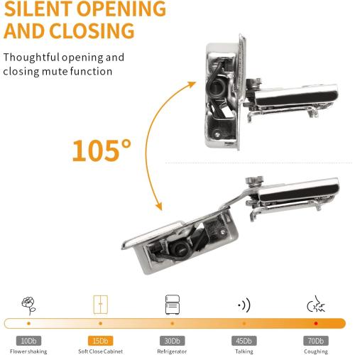 Chibery 50 Pack 1/2 Overlay 3D Soft Close Concealed Hinge for Face Frame Door, Smooth Slow Self Closing Hinges, Satin Nickel, Hidden 105° Open Angle Stainless Steel Hinge for Kitchen Cabinet Door