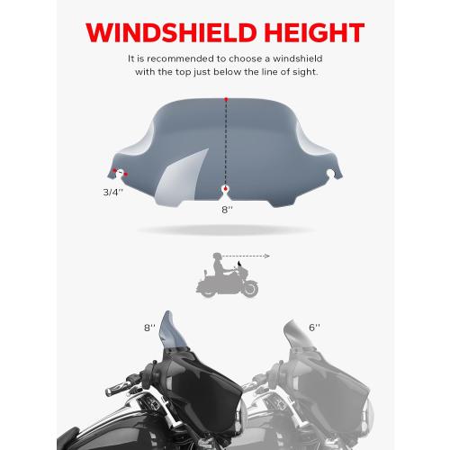 Amazicha 8 Smoke Wave Windshield Windscreen Compatible for 1996-2013 Harley Davidson Touring Street Glide/Electra Glide/Tri Glide FLHT FLHX FLHTCU FLHTC FLHTK (Tint)
