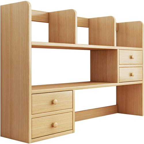 Desk Hutch, Wood Desktop Shelf Organizer with Cubby & Drawer for College Dorm Room, Office Desk Top Bookshelf for Storage