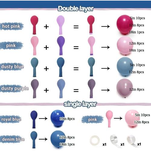 Hot Pink Blue Purple Balloon Arch - Double Stuffed Dusty Slate Blue Lavender Magenta Balloon