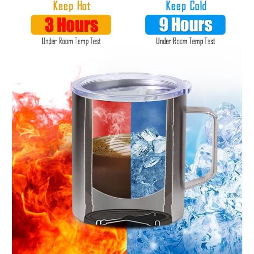 SUNWILL Travel Coffee Mug with Lid, Insulated Tumbler with Handle, 14 oz Stainless Steel Cup for Ice, Water, Tea, Rose Gold