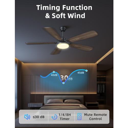 Size 52 Ceiling Fans with Lights and Remote, 52 Inch Modern Ceiling Fan with Light, Downrod & Flush Mount, Quiet DC Motor, Dual Finish 5 Blades Ceiling Fan for Bedroom Living Room Farmhouse Indoor
