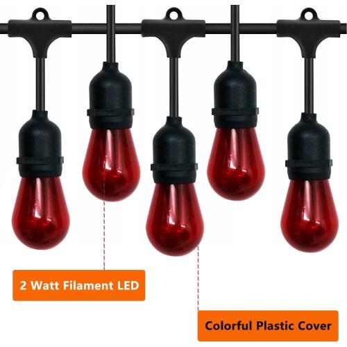 15 Pack S14 LED Red String Light Bulbs, Shatterproof 2 Watt Replacement Bulbs for Outdoor String Light, Waterproof Decorative E26 Base Red Filament Edison Christmas Light Bulbs, 120V