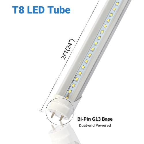2FT T8 LED Tube Light,12W(30W Equivalent),Type A B Plug & Play or Ballast Bypass,1560LM,Led Replacement F20T10 T20T12 Flourescent Tube,5000K, Dual Ended Power, Clear Cover(4-Pack)