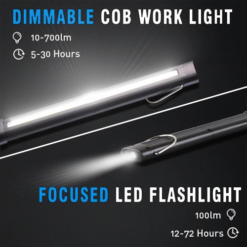 Dr. Prepare LED Work Light, 700 Lumens Foldable Rechargeable Work Light, 3200mAh Cordless Portable Magnetic COB LED Inspection Light for Car Repair, Home, Garage, Emergency