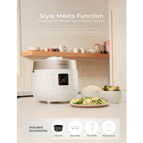 CUCKOO Twin Pressure Rice Cooker 6-Cup Uncooked / 12-Cup Cooked with Nonstick Inner Pot, Versatile Rice Maker & Warmer with 16 Menu Options, Open Cooking Mode, Voice Guide, White (CRP-ST0609FW)