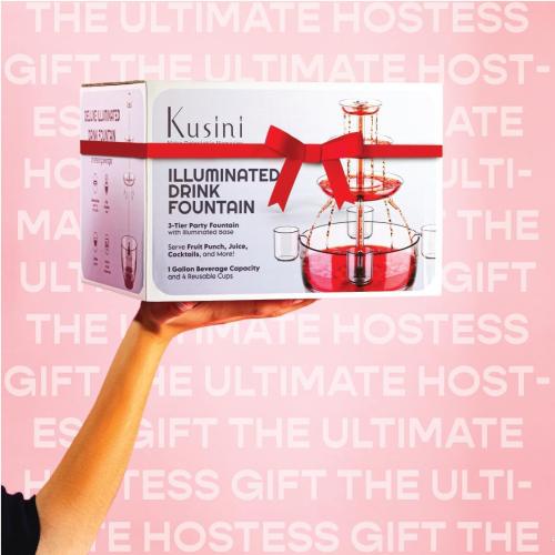 Kusini Drink Fountain for Parties - 1.5 Gal, 3 Tier Punch Bowl Drink Tower, LED Base, 4 Reusable Cups - Drink Dispenser Machine for, Juice, Punch, Pani Puri Fountain for Party Hosting Supplies