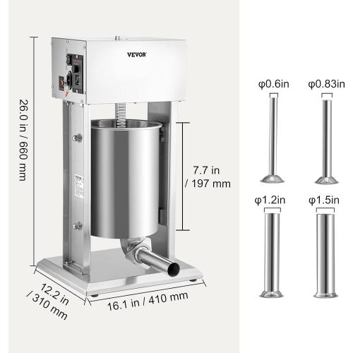 VEVOR Sausage Stuffer, 22LBS/10L Capacity, 304 Stainless Steel Electric Sausage Stuffer, Vertical Electric Stuffer Adjustable Speed Stainless Steel Heavy Duty Sausage Filler Meat Stuffer