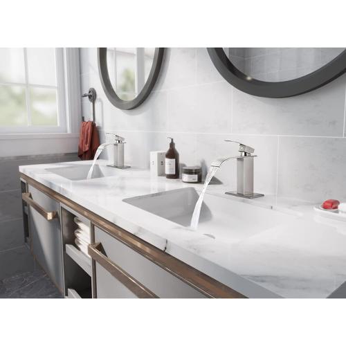 Qomolangma Waterfall Bathroom Faucet, Brushed Nickel Modern Single Handle Bathroom Faucets for 1 or 3 Hole Bathroom Sink Faucet Mixer Tap Washbasin Faucet with Deck, Pop-up Drain and Supply Hoses