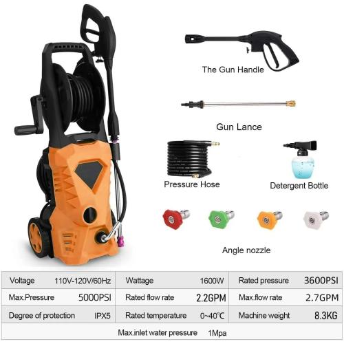 Pressure Cleaner High Power Cleaner with 4 Pressure Nozzle and Soap Bottle (Orange)