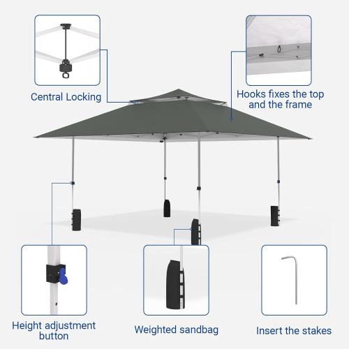 Size 13x13 FT Color Grey  Pop Up Canopy, Instant Setup Gazebo with Wheeled Carry Bag, 4 Sandbags & 4 Ropes, UV-Resistant Top, Heavy Duty Outdoor Shelter for Backyard Camping Events, Grey