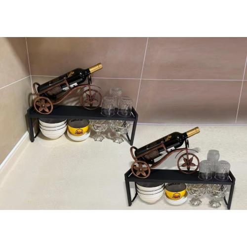 2 Pack Expandable Cabinet Shelf Organizer 16-26 L Stackable Kitchen Counter Shelves Rack Stand Sink Riser Countertop Storage Black (Narrow 5.1”D)
