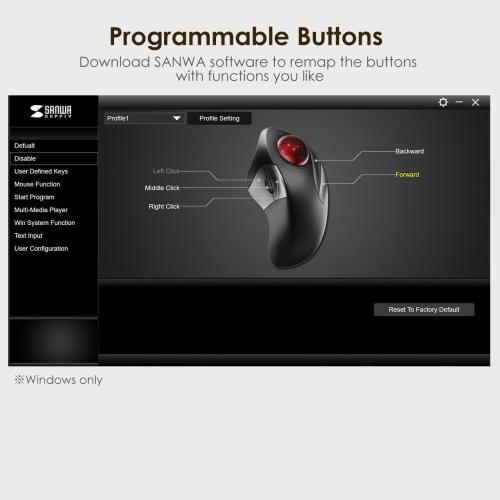 SANWA Bluetooth 5.1   2.4 G Wireless Ergonomic Trackball Mouse, Finger Control Roller Ball Mouse, 3 Device Switch, Silent Programmable Buttons, 1000/1600/2400 DPl, Compatible with PC, Windows, MacOS