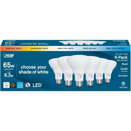 Feit Electric LED 5-Color Choice - BR30 65W Equivalent - 750 Lumen, 2700K Soft Whit, 3000K Bright White, 4000K Cool White, 5000K Daylight and 6500K Cool Daylight