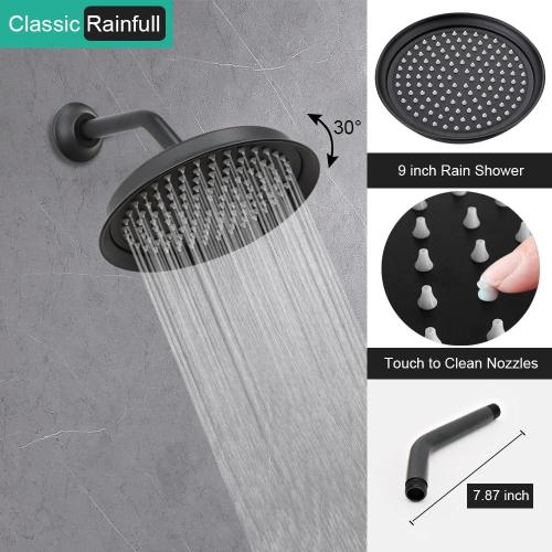 Matte-Black Vintage Shower-Faucet Sets, Antique Brass Shower System, Wall Mounted, 9 Rain Head and Handheld Spray, 2 Way Diverter Rough in Valve with Trim Kit