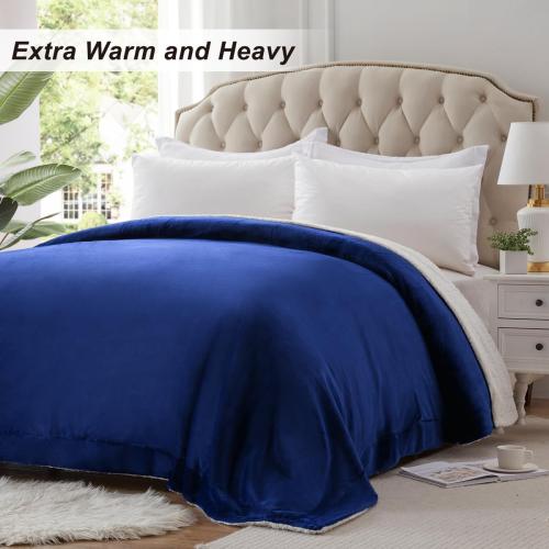 KAWAHOME Sherpa Fleece  Blanket for Bed - Extra Warm and Heavy Thick Blankets for Winter, Super Soft 500GSM Plush Blanket, Navy Blue