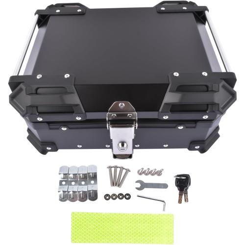 25L Motorcycle Top Case Aluminum Motorcycle Trunk Tour Tail Box with Security Lock for Storage of Luggage Waterproof Motorbike Top Case, black