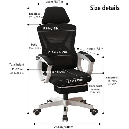 Reclining Office Chair with Footrest Retractable Footrest, with Adjustable Lumbar Support Home Office Chair Breathable Mesh,for Home/Study/Working,Grey