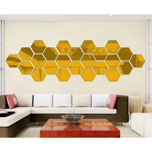 Mirror Wall Stickers - 12PCS Hexagon Art DIY Decorative Acrylic Sheet Plastic Tiles Home Living Room Bedroom Sofa TV Background Decal Decoration
