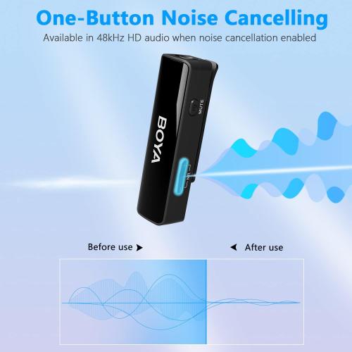 BOYA BOYALINK All-in-One Wireless Lavalier Microphone for iPhone Android DSLR Camera with Charging case, Noise Canceling, 2.4G Dual Channel Lapel Microphone System USB-C for Video Recording Vlogging