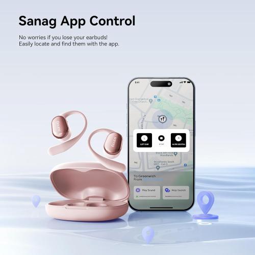 Sanag C16S Open-Ear Headphones, True Wireless Bluetooth 5.4 Open Ear Earbuds, 56H Playtime, IP4 Waterproof, OWS Earphones, Lightweight Design Fit Cycling, Running, Workout (Pink)