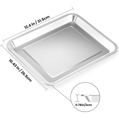 2-Pack Baking Sheet Set Stainless Steel, 12.4x11 Air Fryer Pan Replacement Tray for Cuisinart Air Fryer TOA-060 and TOA-065 TOA-70 Toaster Oven Tray Accessories Parts for Cooking Baked and Broiling