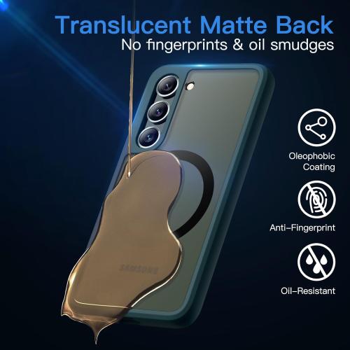 JETech Magnetic Case for Samsung Galaxy S23 5G 6.1-Inch, Compatible with MagSafe, Translucent Matte Back Shockproof Phone Cover (Midnight Green)