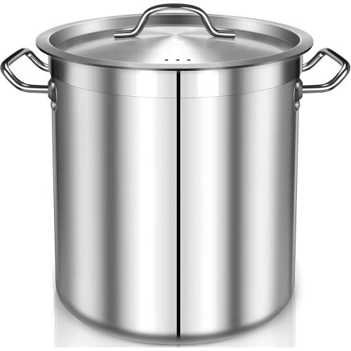 Size 35 Quart Stainless Steel Cooking Pot - Stock Pot with Lid - Large Soup Pot for Cooking, Stew, Pozole, Pasta - Induction Compatible - Ideal for Home & Commercial Use
